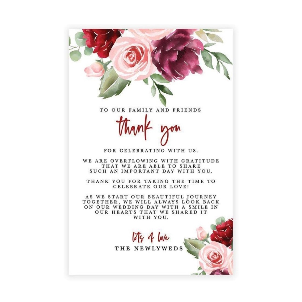 Wedding Red Floral Menu Card, Advice Cards, Blank Template Card,& Thank You Card